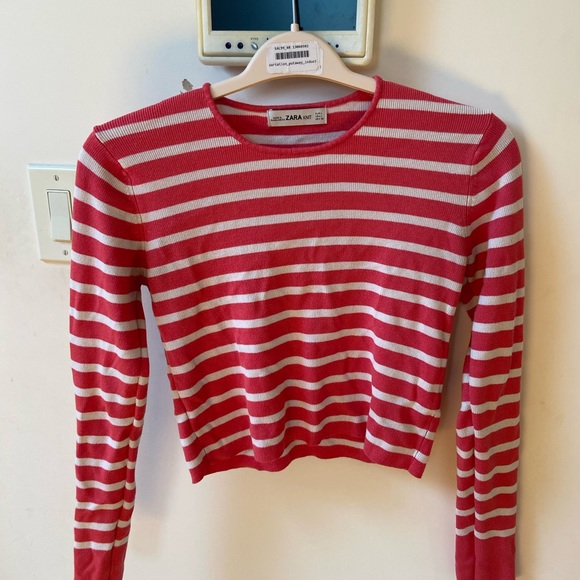 Zara knit pink and white cropped sweater - Picture 7 of 7